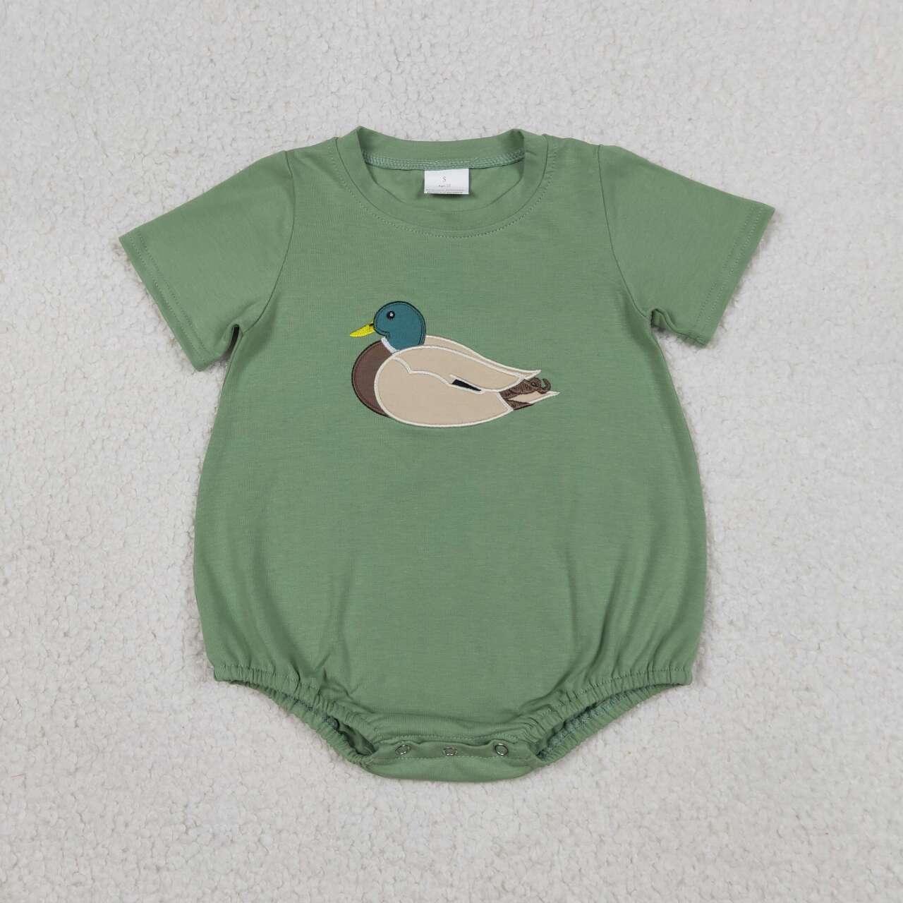 Embroidery Mallard duck baby boy summer  romper