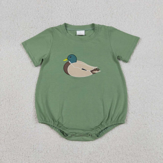 Embroidery Mallard duck baby boy summer  romper