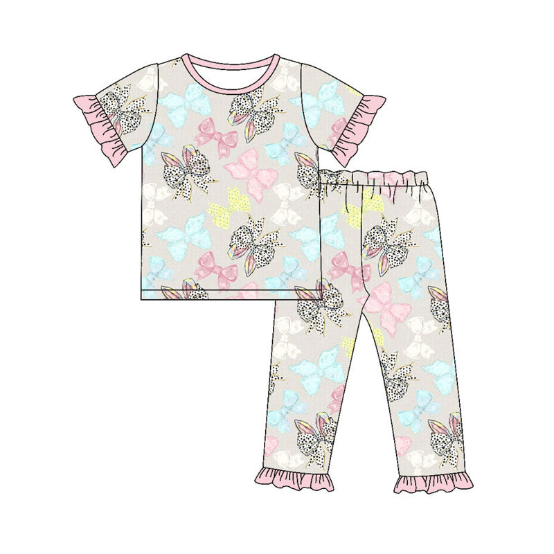 Colorful bow design kids pajama set wholesal factory price