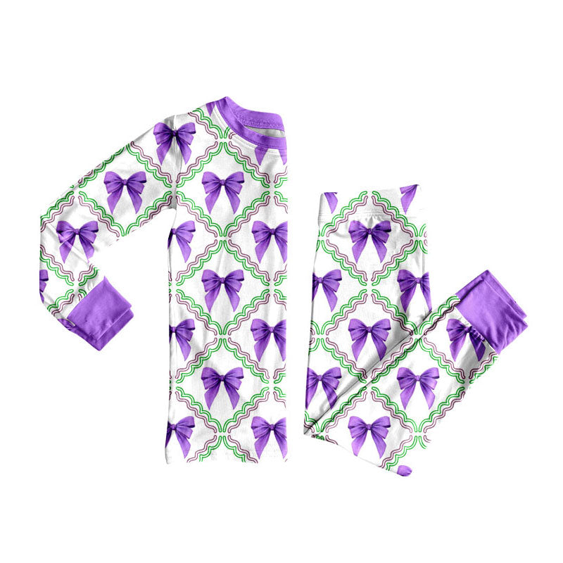 Lavender bow kids long sleeve pajama set wholesal factory price