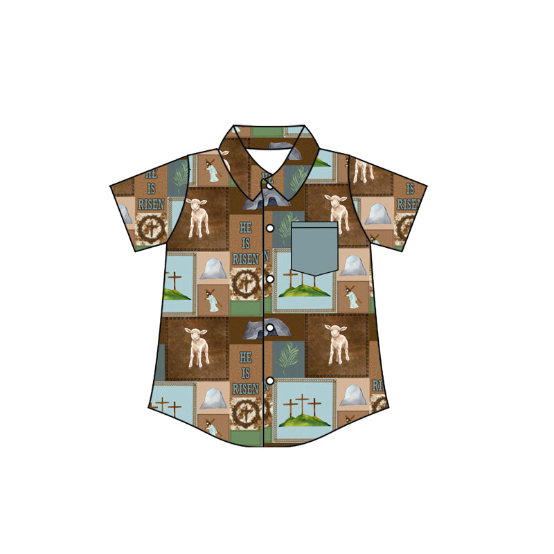 Kids baby short sleeve he is risen button down top