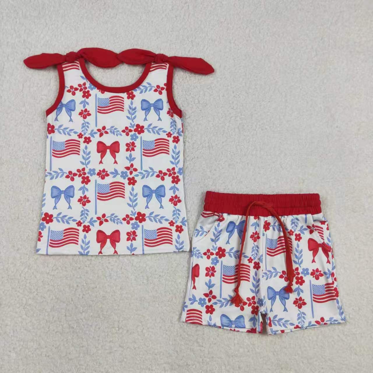 America flag design toddle baby girls active wear yoga skirt set