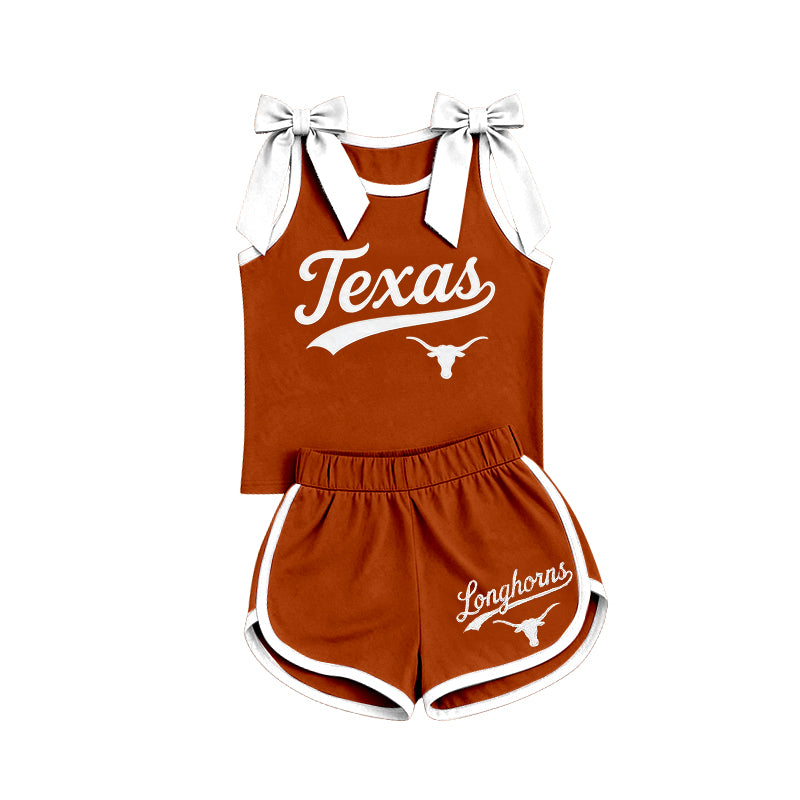 Custom team bow top matching shorts girls summer outfit