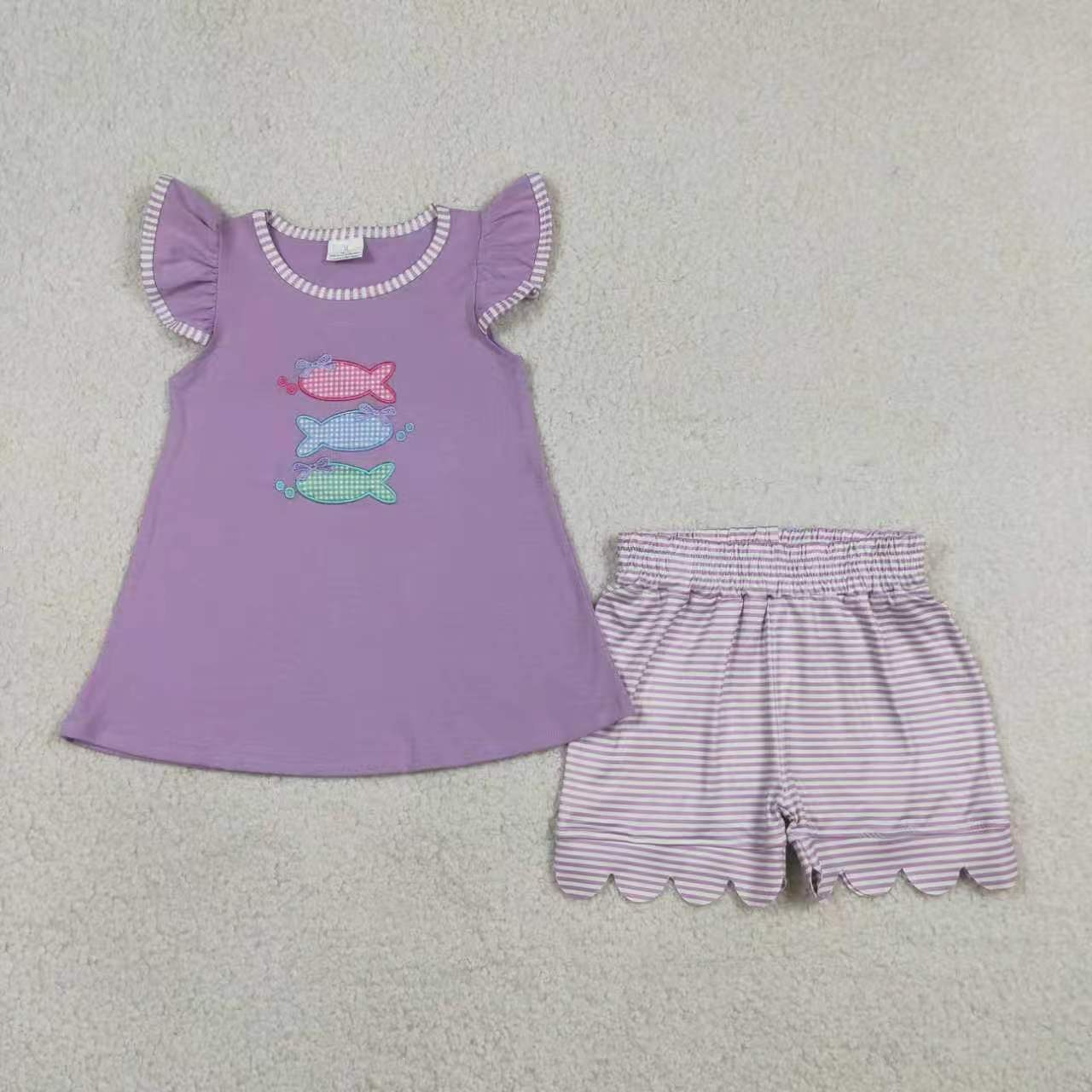 Embroidery Fishing print toddle boy summer outfit