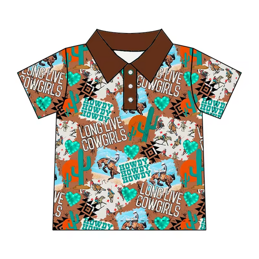 cowboy western short sleeve polo shirt