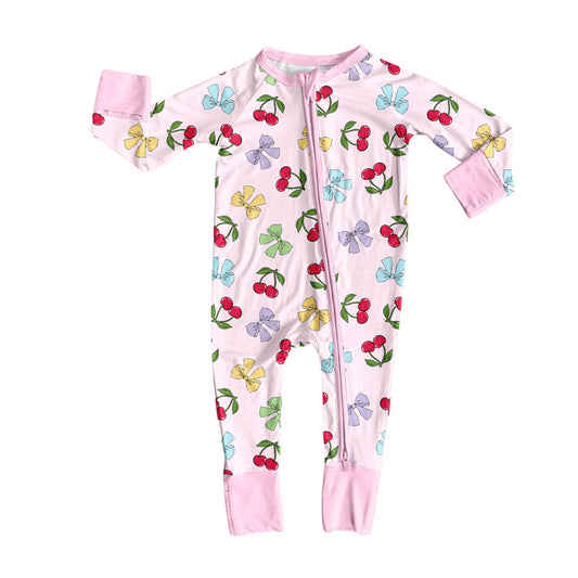 toddle baby Cherry bows long sleeve zip romper wholesale factory price