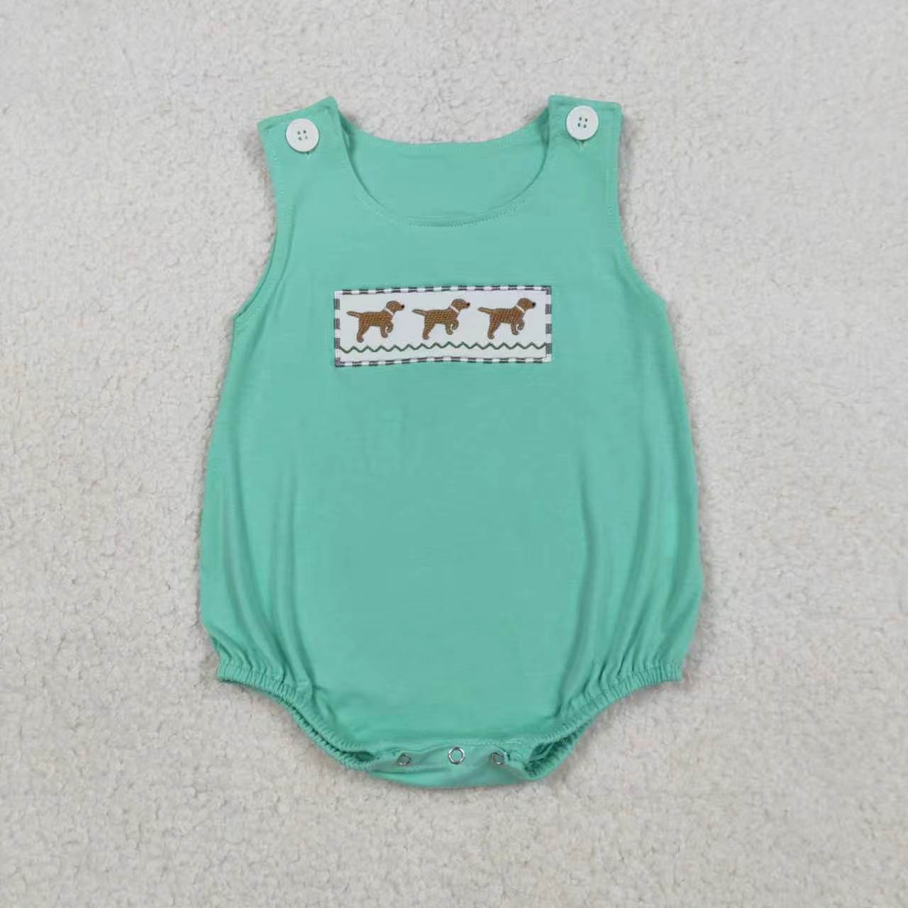 Cute embroidery dog top matching shorts boy summer outfit