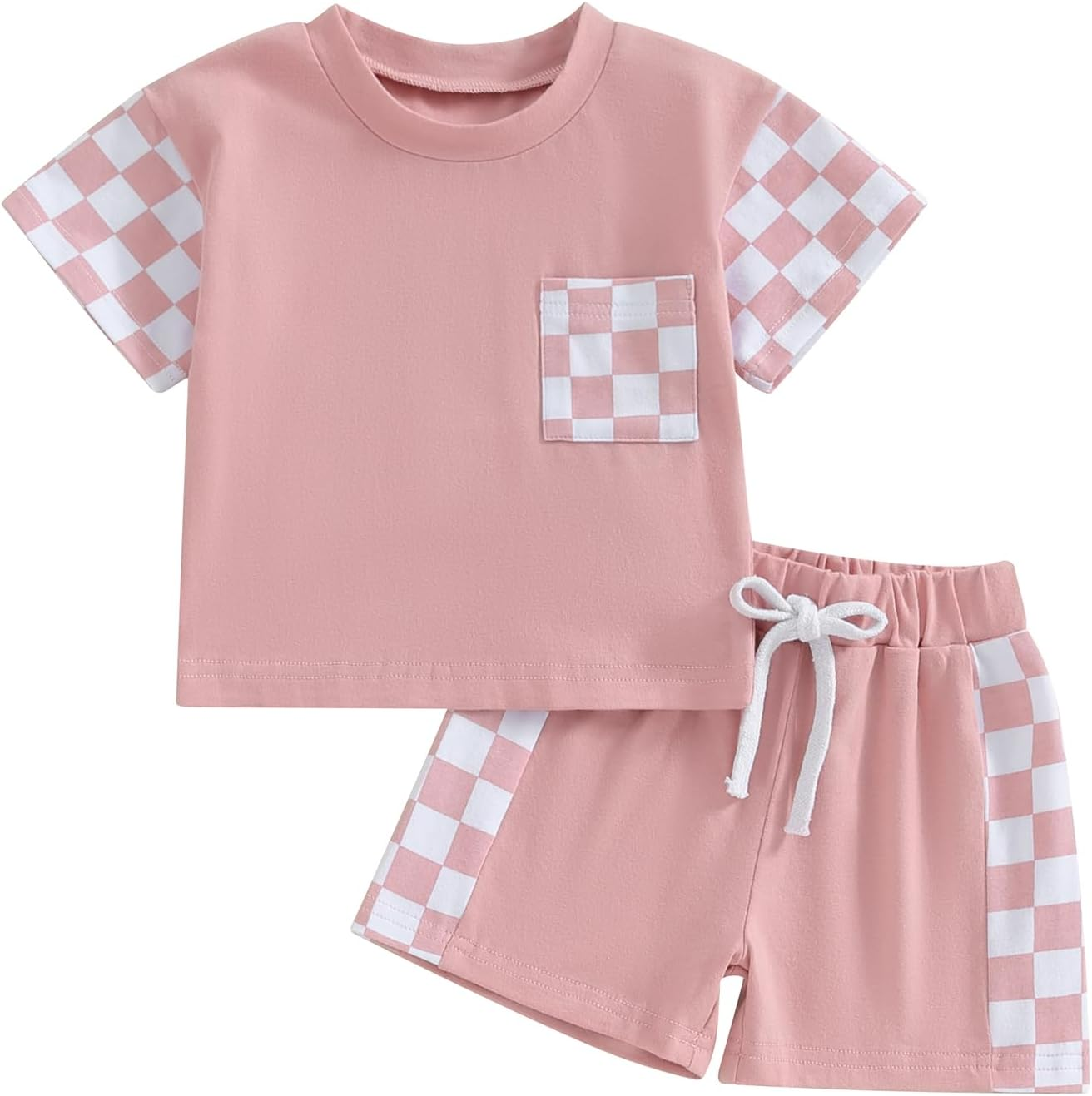 wholesale girls pink checkered short set