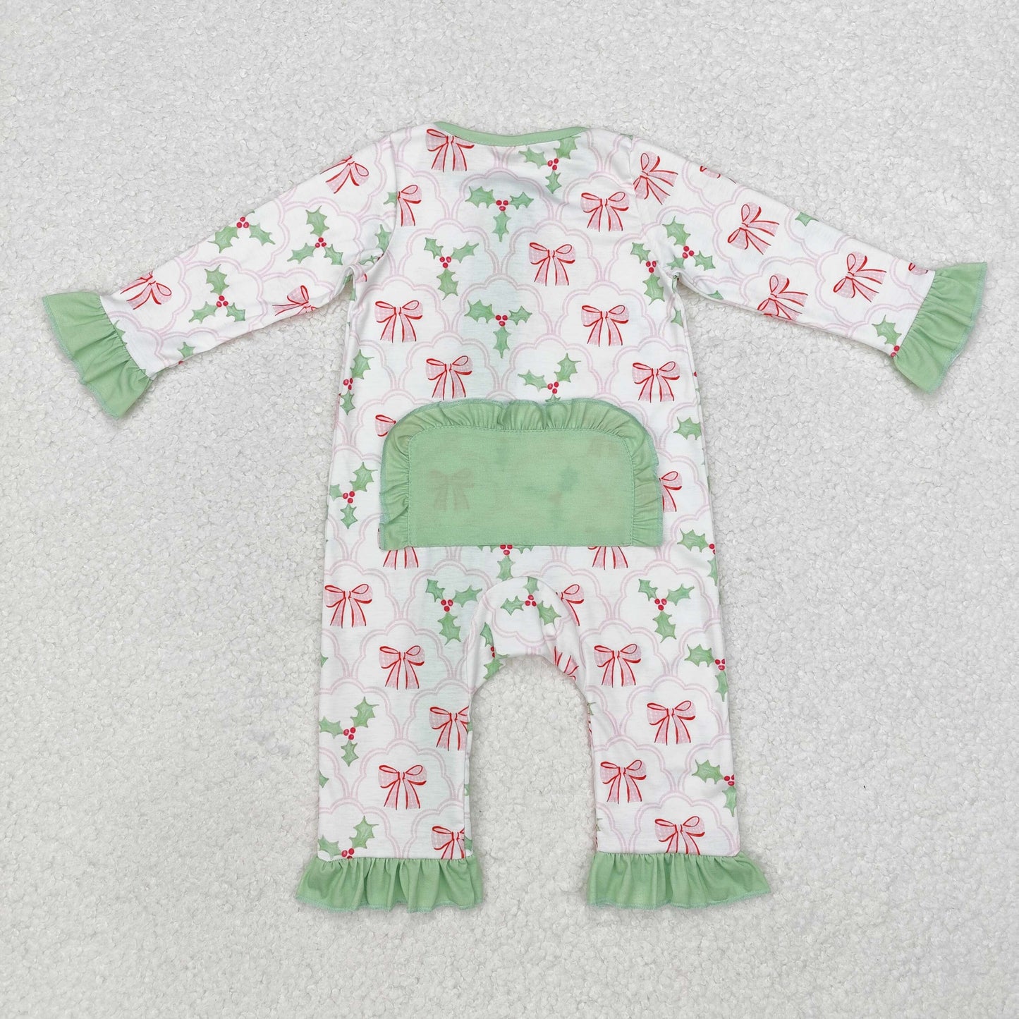 Family design wholesale kids girls christmas holly bow long sleeve bamboo pajama set