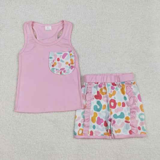 Baby girls pink top cheetah shorts summer outfit