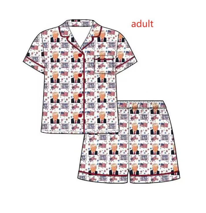 Adult trum print short sleeve button down pajama set