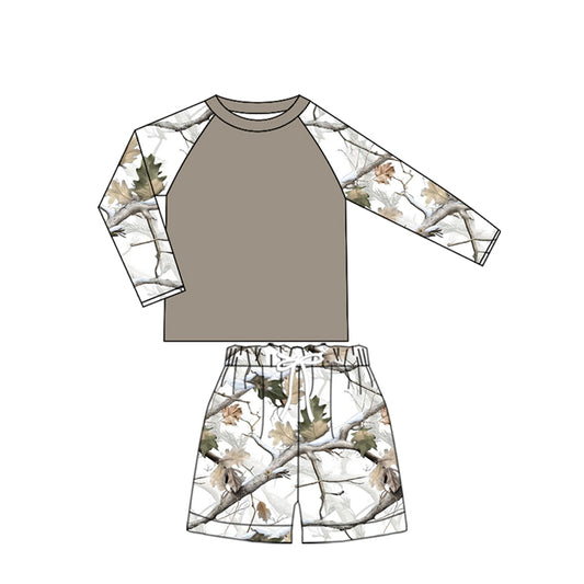 Camo two pieces baby boy long sleeve summer swimsuit