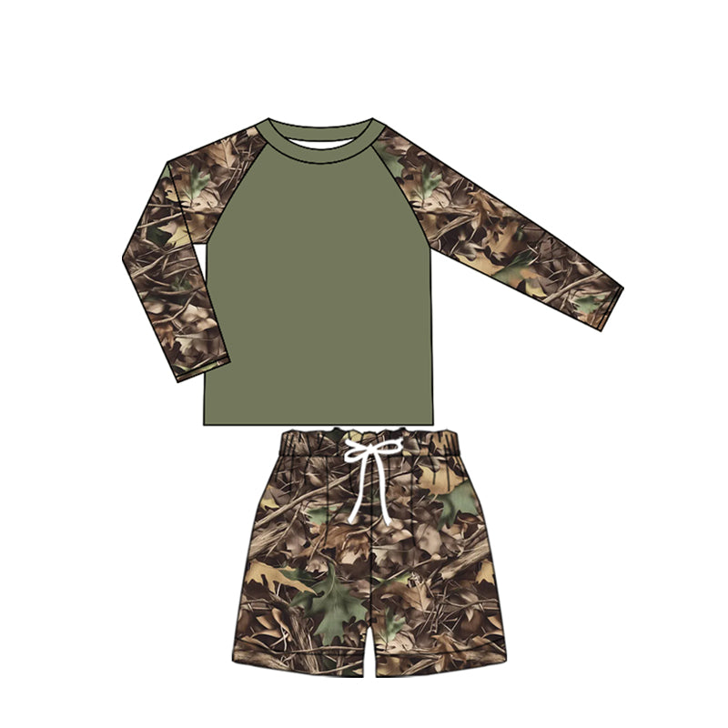 Camo two pieces baby boy long sleeve summer swimsuit
