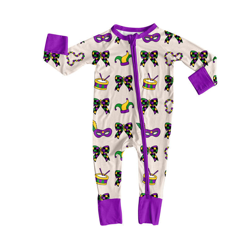 toddle baby Mardi Gras long sleeve zip romper wholesale factory price
