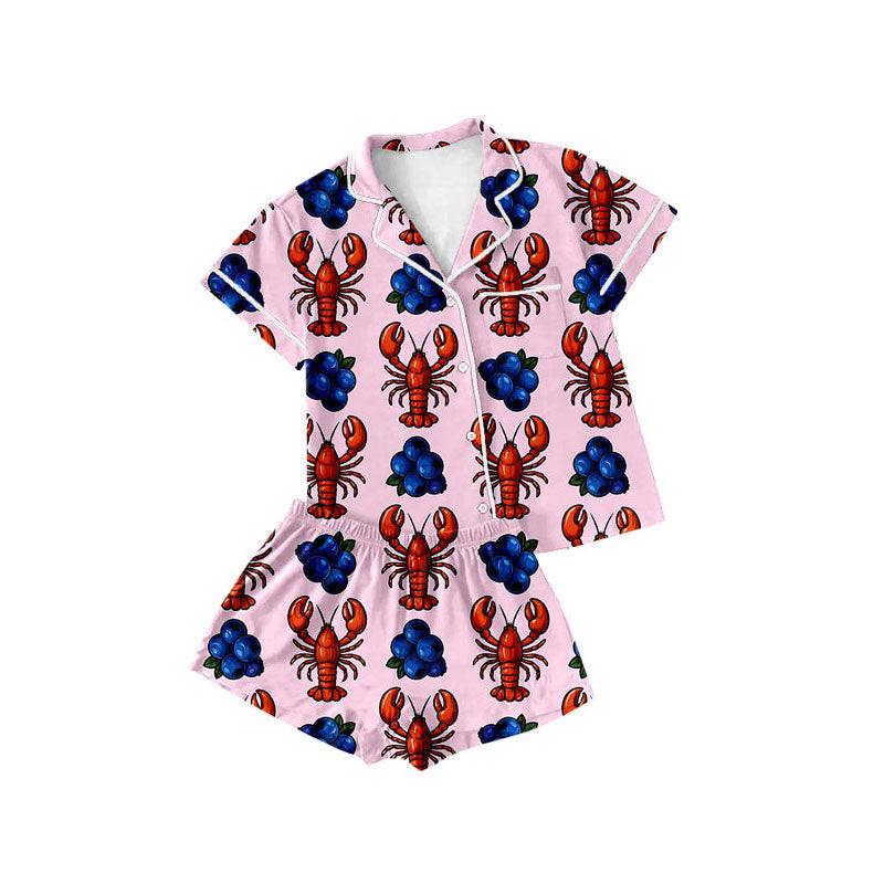 Crawfish design kids girls short sleeve pajama set wholesal factory price