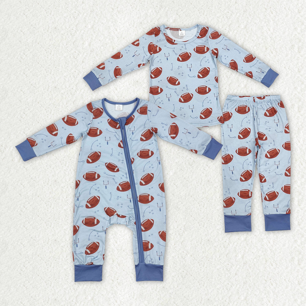 Toddle baby boy football game day matching bamboo pajama set