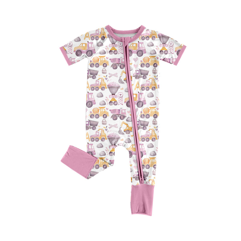 Construction design kids baby zip romper