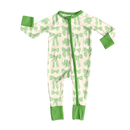 toddle baby Saint Patrick's Day bows long sleeve zip romper wholesale factory price