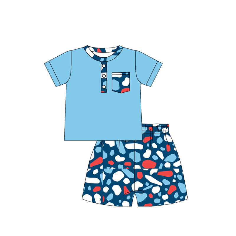 Blue top matching shorts boy July 4th outfit