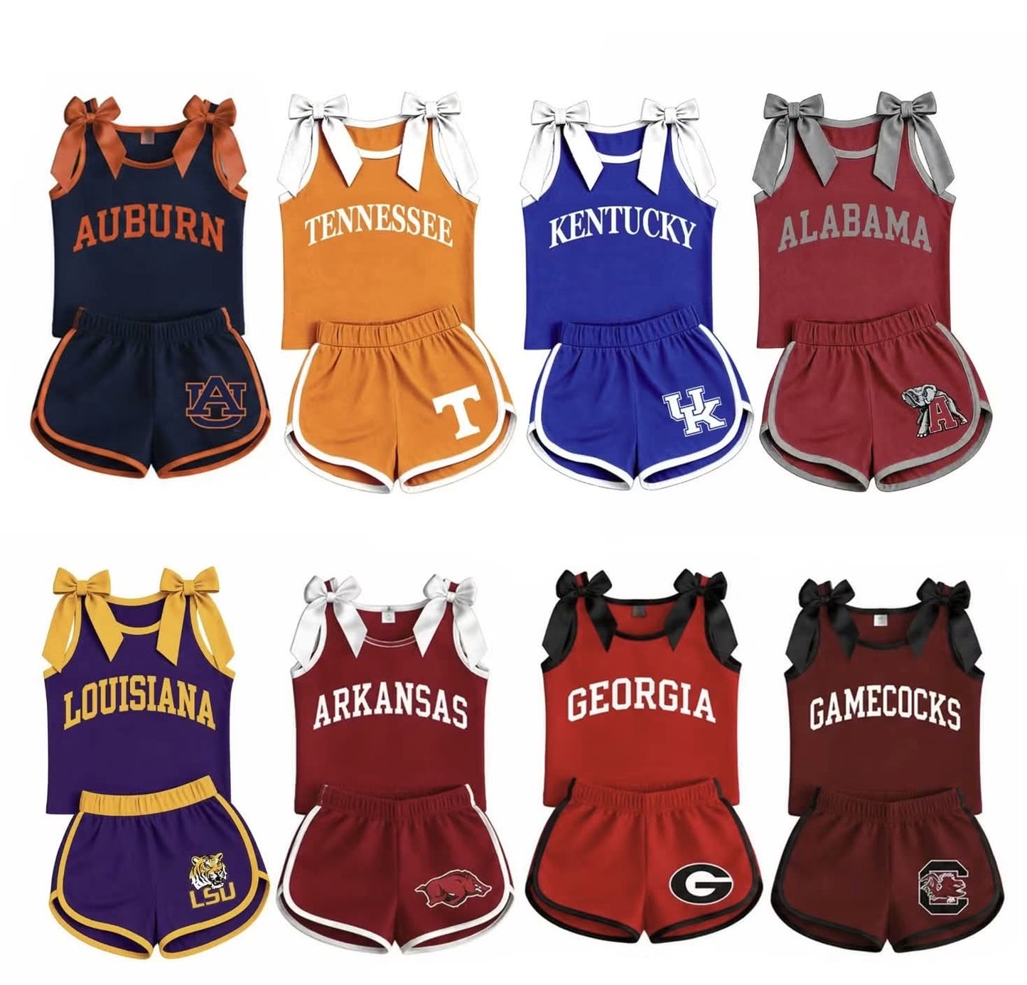 Auburn team design cotton vinyl top matching shorts girls summer outfit
