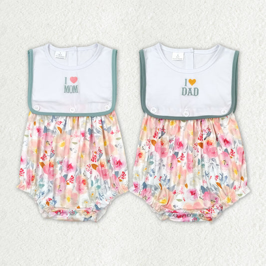 embroidery I love mom I love dad matching floral romper