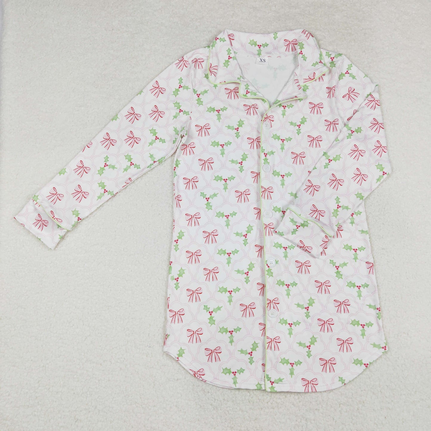 Family design wholesale kids girls christmas holly bow long sleeve bamboo pajama set