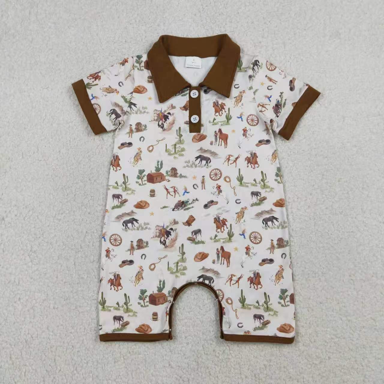 Western cowboy pocket top matching shorts boys summer outfit