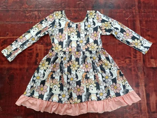 wholesale price baby girls Haloween ghost boo fall dress, moq 3