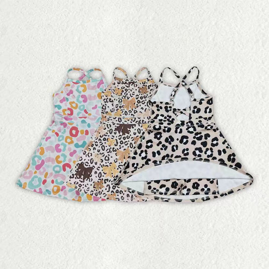 Baby girls colorful leopard active wear athletic summer yoga  dress