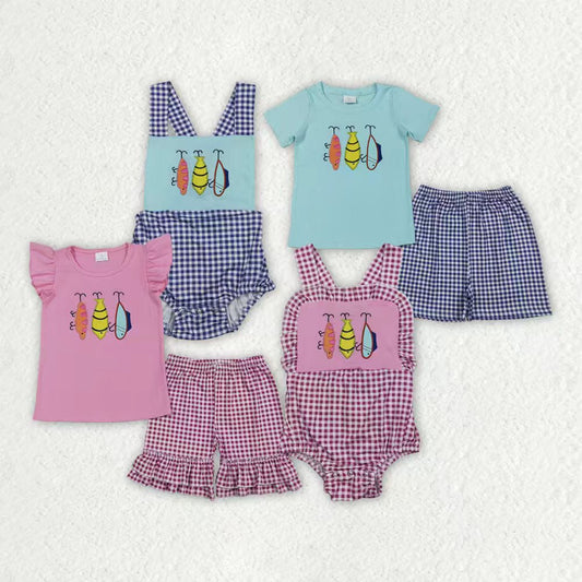 Embroidery Fishing shirt matching shorts boys outfit