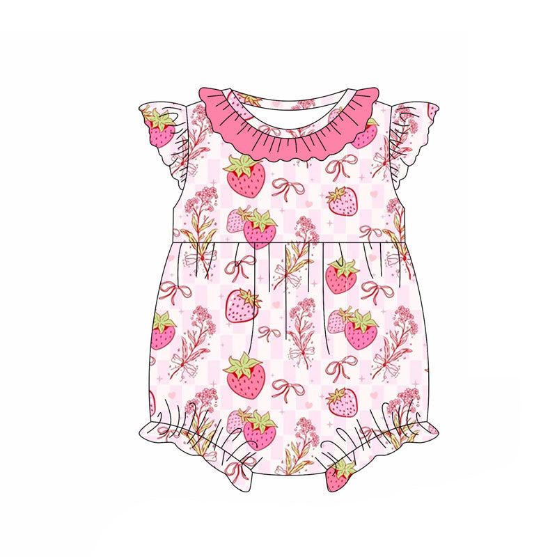 Strawberry design kids short sleeve boutique romper