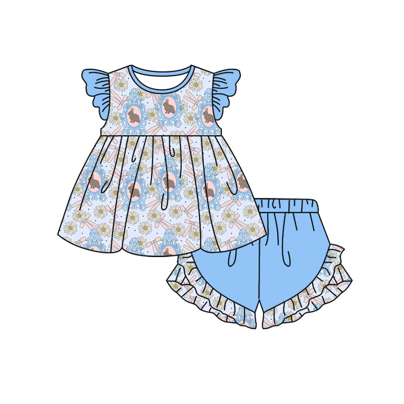 Easter bunny top matching shorts girls summer outfit