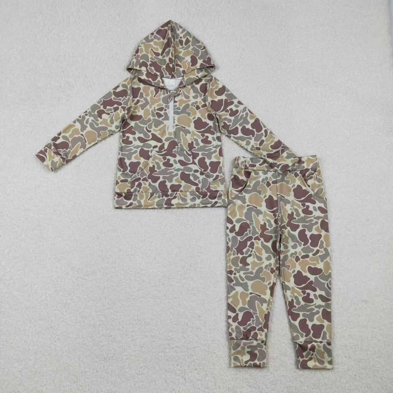 Camo design boys long sleeve hoodie set outfit