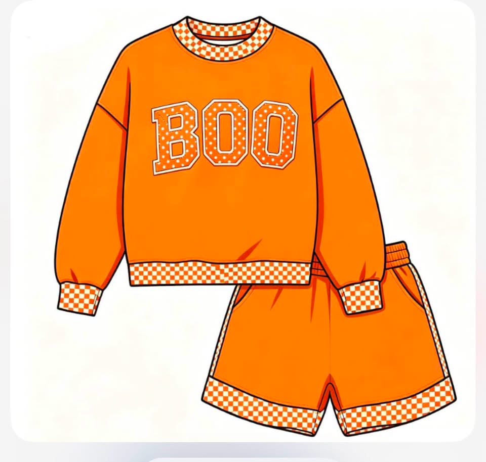 Custom halloween boo top matching shorts girl holiday outfit wholesale factory price
