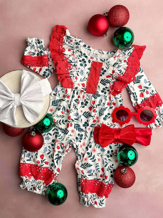 baby  long sleeve lace ruffle romper