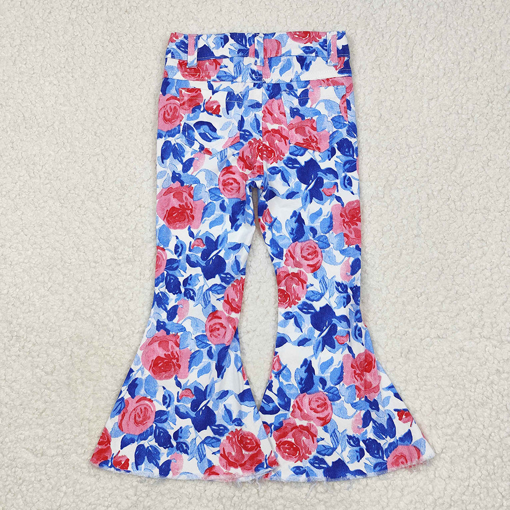 blue floral jeans bell bottoms pants