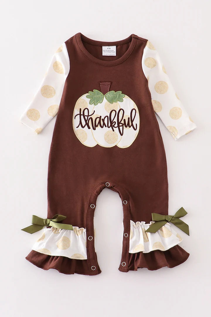 baby girls  long sleeve Thanksgiving pumpkin romper