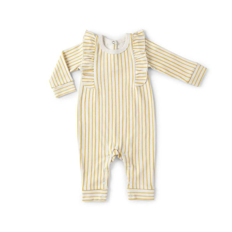 baby girls yellow stripes long sleeve romper