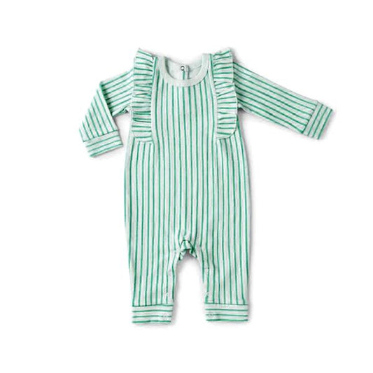 baby girls green stripes long sleeve romper