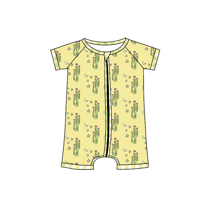 Western cactus design kids short sleeve zip romper