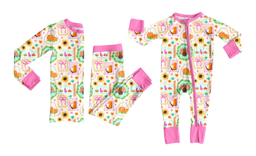Thanksgiving turkey design long sleeve matching clothes whoesale price custom design