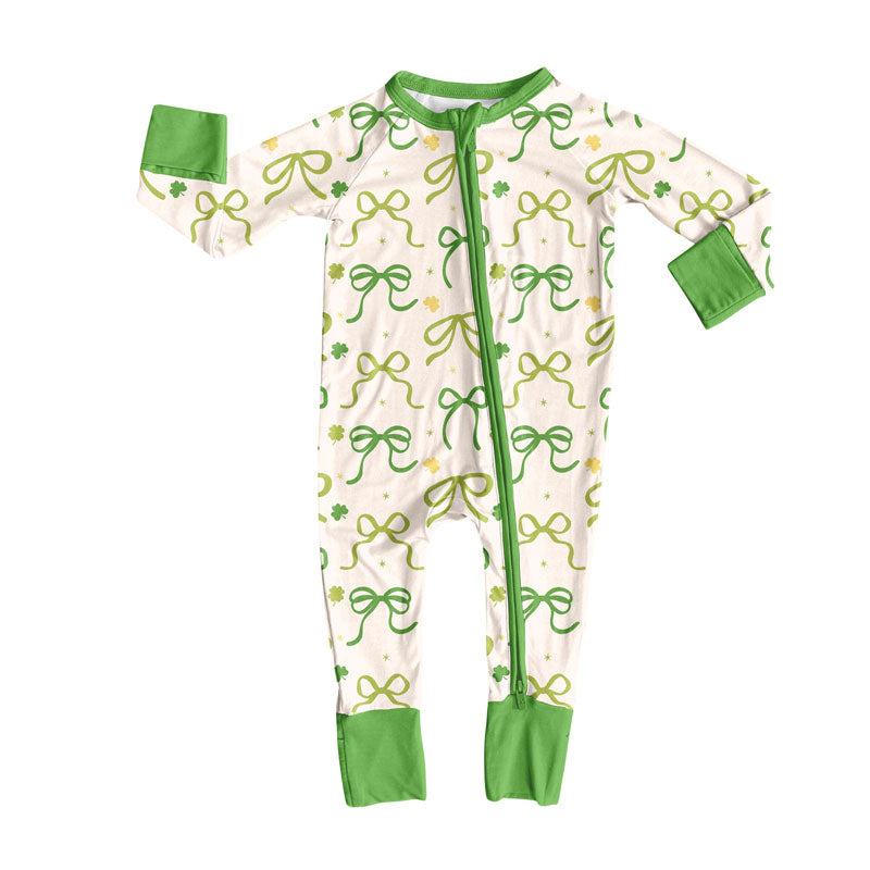 toddle baby Saint Patrick's Day bows long sleeve zip romper wholesale factory price