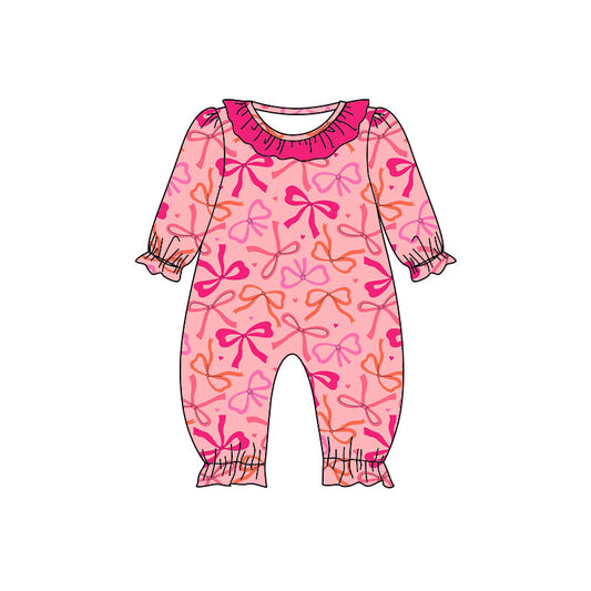 Pink red bow toddle baby girls summer  romper