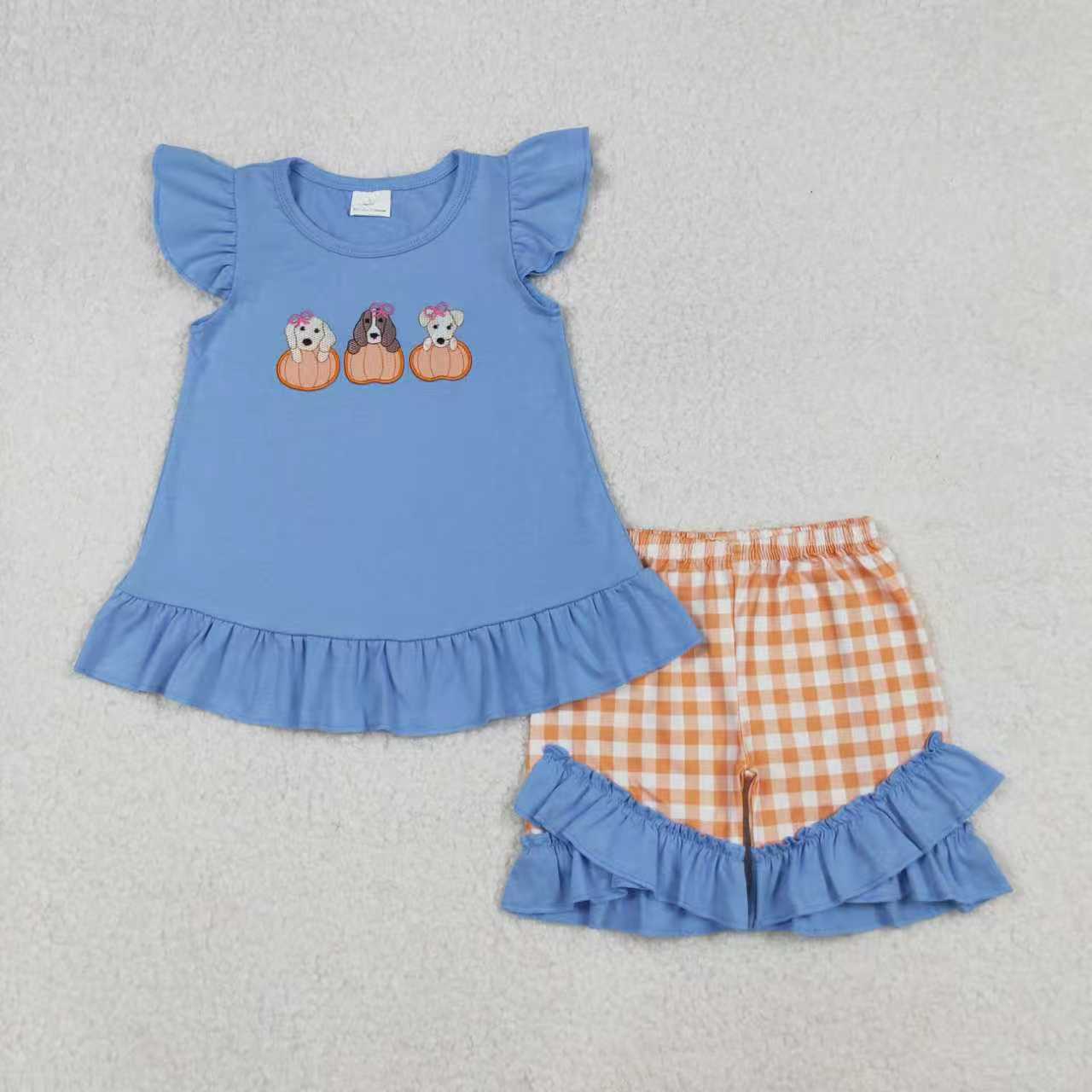 Embroidery Pumpkin dog toddle girls kids boys fall winter outfit