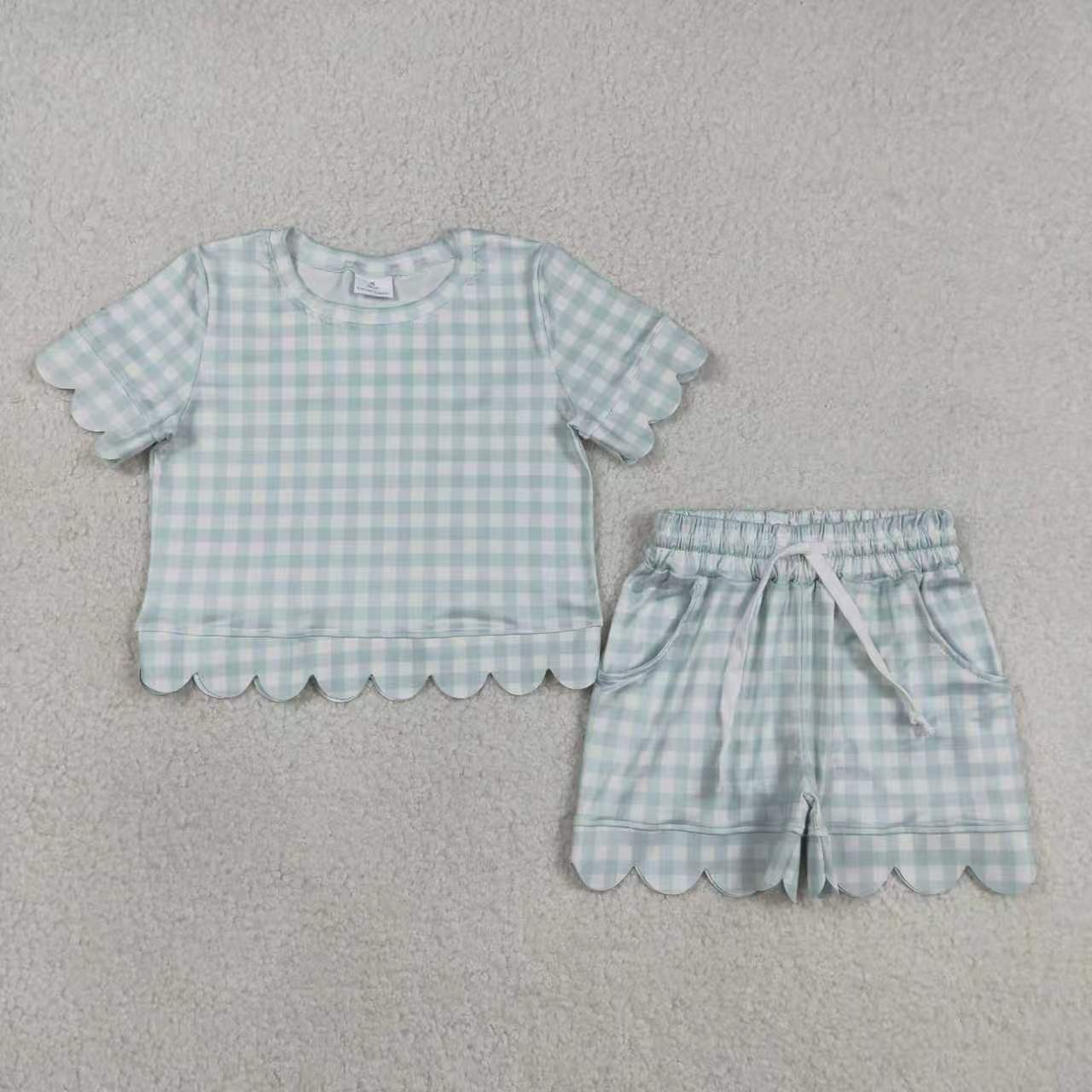 Plaid design toddle baby girls summer outfit