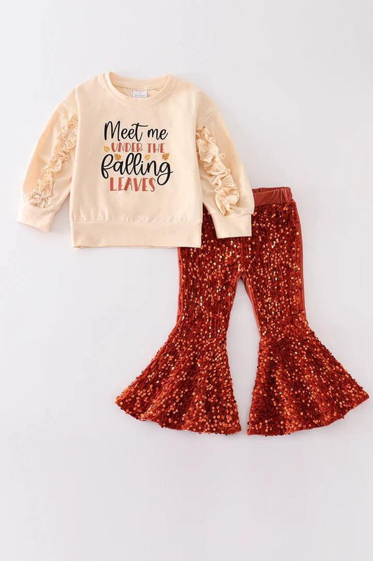 fall leaves top orange sequins pants outfit