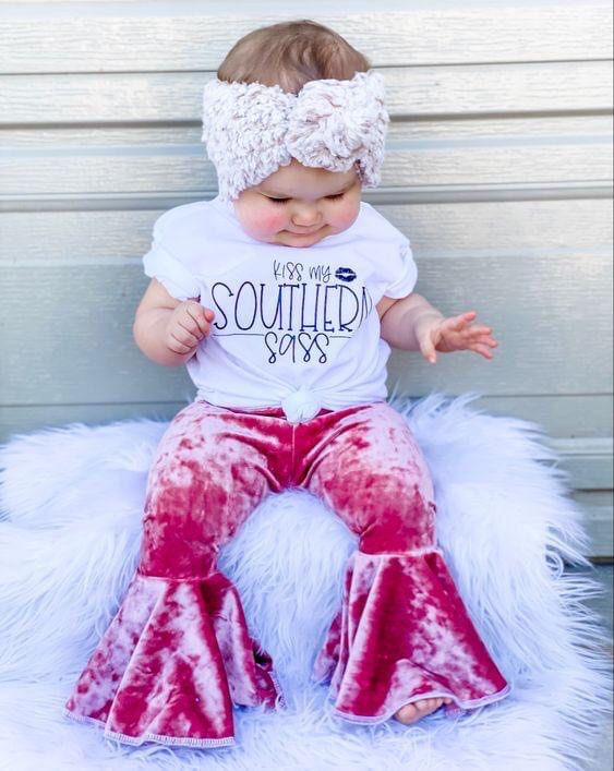baby girls white sassy top velvet pants outfit