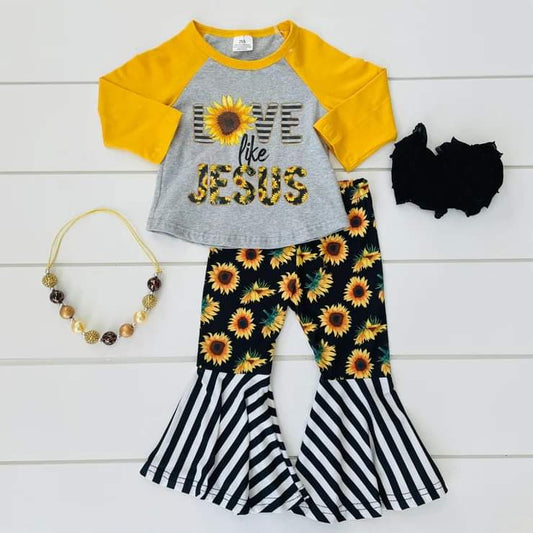 baby girls love sunflower clothing set, moq 3