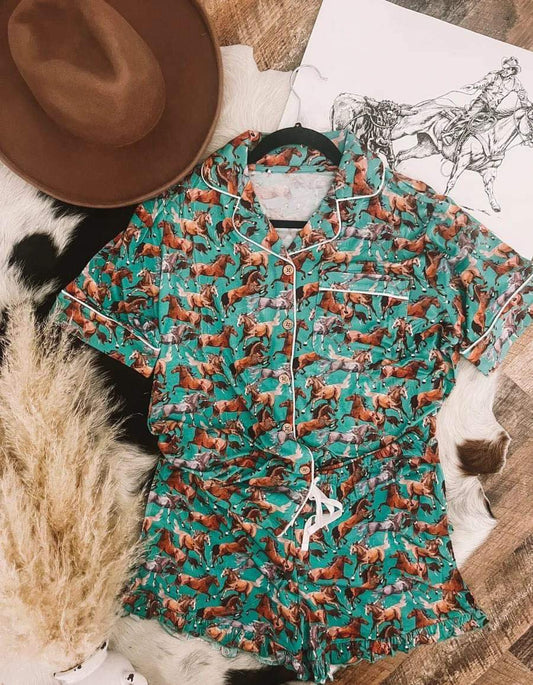 western cowboy short sleeve pajama set