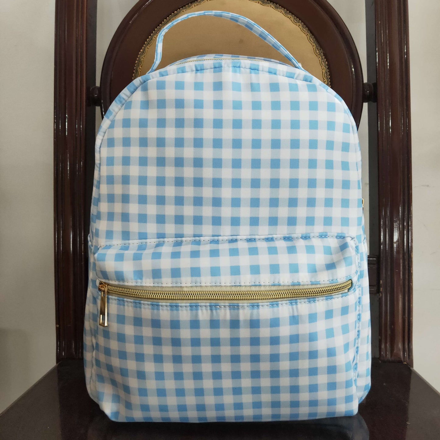 wholesale girls blue gingham backpack matching lunch box